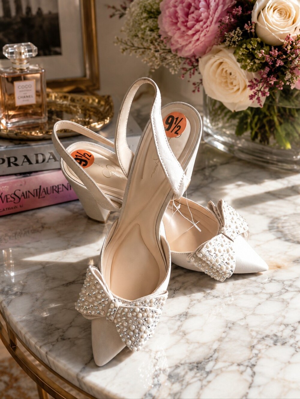 Jessica Simpson Nude Slingback Heels Size 9.5 SEE LAST PIC 4 PINKY NAIL SZ FLAW - Picture 1 of 7